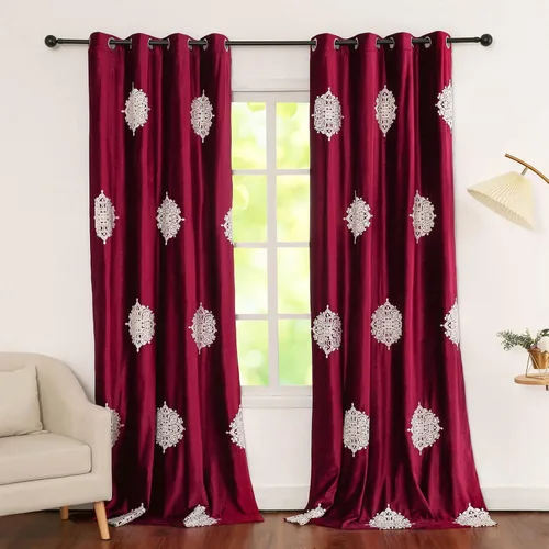 Miniatura 19 de VOGOL Cortinas opacas bordadas para sala de estar, paneles de cortina de terciopelo azul para dormitorio, 52 x 63 pulgadas, 2 paneles
