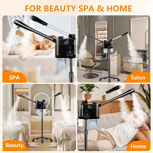 Miniatura 6 de Vaporizador facial profesional, vaporizador facial de ozono spa sobre ruedas, altura y ángulo ajustables, vaporizador de esteticistas más vapor