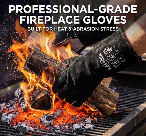 Miniatura 3 de RAPICCA 14.0 pulgadas, 662 ℉ de cuero forja/Mig/Stick soldadura resistente al calor/fuego, guantes para horno, parrilla, chimenea, horno, estufa
