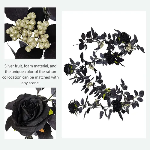 Miniatura 6 de TITA-DONG Adornos florales falsos de vid de rosas rojas de 70.9 pulgadas para colgar en la pared, plantas artificiales de vid de rosas, guirnalda