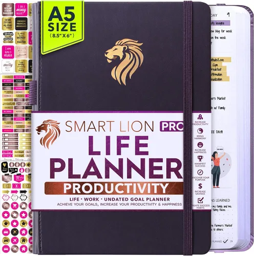 Life Planner - Agenda diaria, semanal y mensual sin fecha con sección de presupuesto, un viaje de 12 meses para aumentar la productividad y la