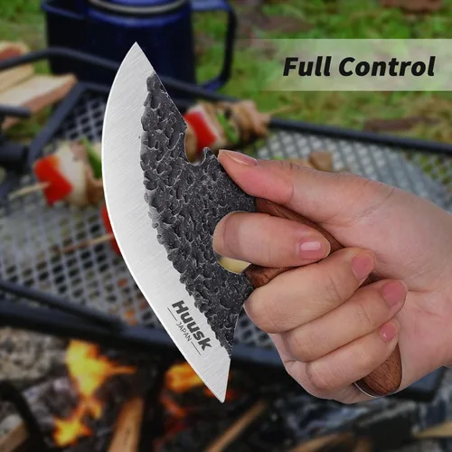 Miniatura 6 de Huusk Cuchillos vikingo para cortar carne, pequeño cuchillo Ulu, forjado a mano, cuchillos Ultimo cavernícolas de espiga completa para cocina