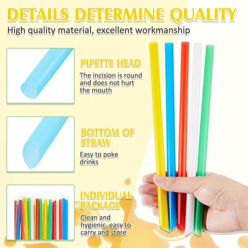 Miniatura 4 de Tessco for you 3200 piezas de 25 cm de pajitas jumbo para batidos, paquete grande de 10 mm de plástico desechable con boca ancha para té de Colorido