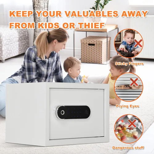 Miniatura 6 de Caja de seguridad para el hogar Caja de seguridad de lujo para joyas con bloqueo por huella dactilar y teclado, estante removible, de alta seguridad