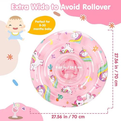 Miniatura 4 de Flotadores de natación para bebés con asiento ajustable, flotadores inflables de PVC de doble capa para niños pequeños Lindo Pony