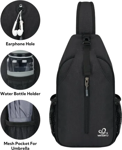 Miniatura 60 de WATERFLY Bolsa pequeña de senderismo: mochila cruzada para el pecho, mochila para hombres y mujeres con correa de hombro agradable a la piel