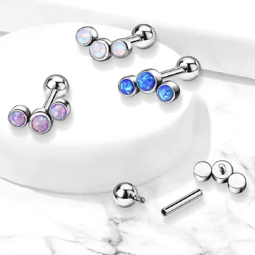 Miniatura 4 de Pierced Owl - 16G G23 Implant Grade Titanium Triple Synthetic Opal Cartilage Helix Stud Earring