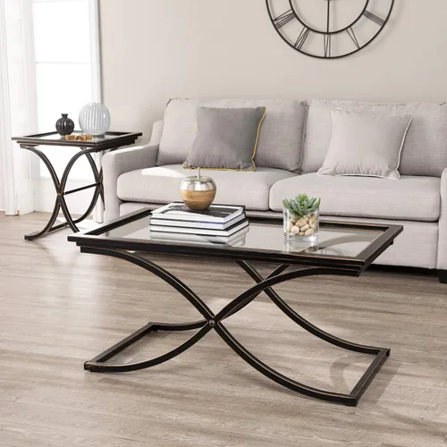Miniatura 7 de SEI Furniture - Mesa de cóctel Vogue - Negro - Diseño transicional, vidrio negro y madera - Ideal para sala de estar, habitación familiar (CK9940)