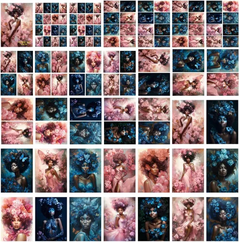 Miniatura 4 de Decoupage - Paquete de papel (35 hojas de 6 x 8 pulgadas), elegantes y encantadoras damas rodeadas de hermosas flores azules y mariposas, FLONZ