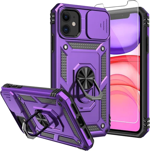 Miniatura 10 de Funda para iPhone 11 de 6.1 pulgadas, con protectores de pantalla y funda para cámara, [grado militar] de 16 pies. Funda a prueba de caídas con Negro