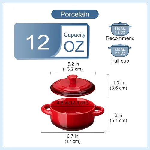 Miniatura 3 de LOVECASA Set Mini Cocotte, platos pequeños de cacerola de 12 oz con tapas, tazones de sopa con asas, ramequines de horneado individuales, aptos