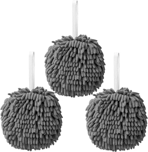 Juego de 3 toallas de mano de felpilla con bucles para colgar, toallas de mano colgantes para baño o cocina, de secado rápido, toalla de baño de