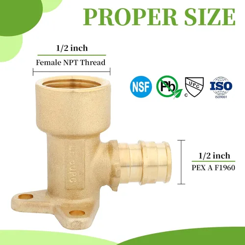 Miniatura 5 de PEX A accesorios de latón de expansión, 1/2 "x 1/2" Codo de oreja NPT hembra para tubería Pex-a (ASTM F1960) -10P
