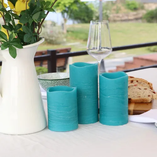 Miniatura 2 de Rhytsing Velas LED sin llama de cristal turquesa con función de temporizador para verano y bodas, luz blanca cálida, acabado de cera real, 6