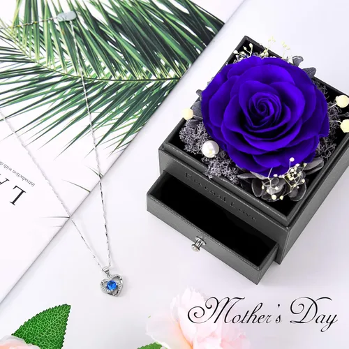 Miniatura 5 de Rosa preservada, regalos de cumpleaños para mujeres, mamá, novia, regalos para mamá, abuela, esposa, hija, hermana, cajas de joyería con collar Rosa