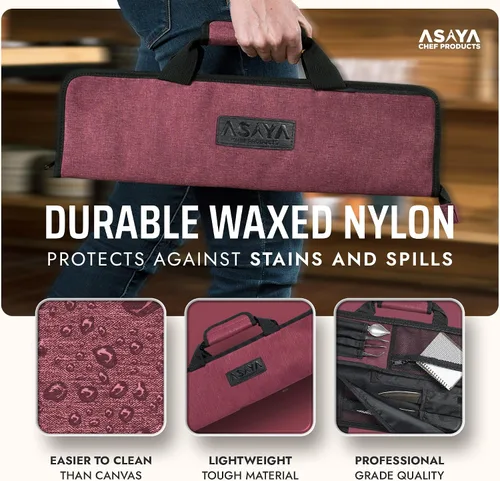 Miniatura 3 de Bolsa enrollable para cuchillos de chef Asaya - 12 bolsillos para cuchillos y utensilios de cocina - Nylon ligero, duradero y resistente a manchas