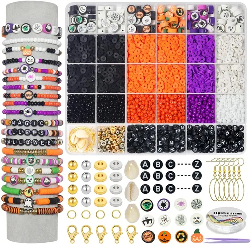 Miniatura 12 de YMSDZHL Kit de Fabricación de Pulseras con Más de 6000 Cuentas de Arcilla, 24 Colores de Cuentas Planas DIY Preppy para Hacer Joyas de Amistad