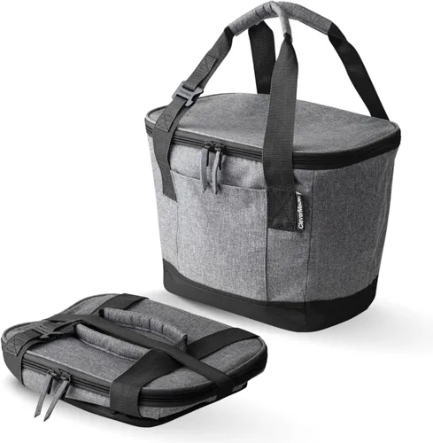 CleverMade Tahoe - Bolsa refrigerante plegable aislada – 18 latas / 14 Qt enfriador suave a prueba de fugas para playa, viaje, automóvil – Negro gris