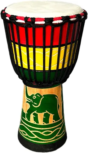 BORIYAM - Tambor Djembe profesionalmente tallado a mano, cabeza de tambor de piel de cabra, pandereta estilo africano occidental, bongo, percusión