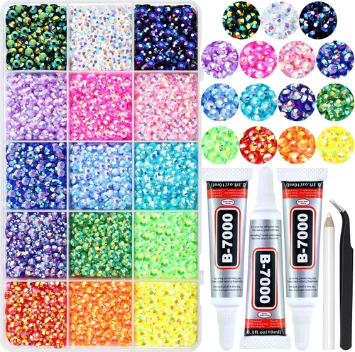 Miniatura 14 de 3000 PIEZAS de Brillantes de Resina con Dorso Plano, 2mm 3mm 4mm 5mm 6mm Rosa Claro AB, Brillantes de Resina en Gel con Dorso Plano para Vasos