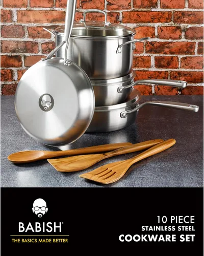 Miniatura 2 de Babish - Sartén de acero inoxidable de tres capas de 5 cuartos con tapa – Sartén para saltear de grado profesional para freír, sellar y comidas