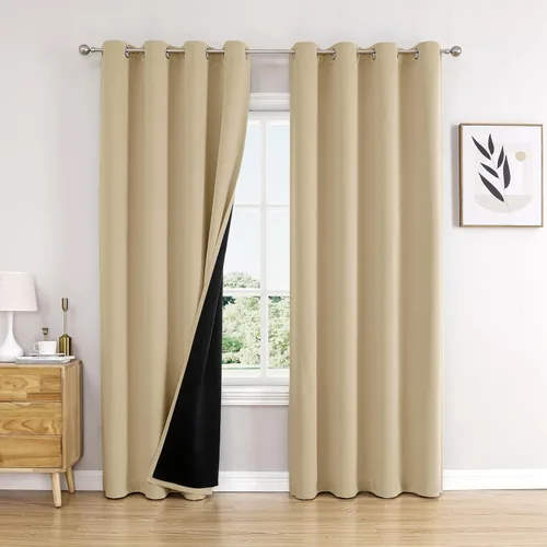 Miniatura 20 de ChrisDowa - Cortinas 100% opacas, para dormitorio, con forro negro, 2 capas gruesas, aislamiento térmico y ojales, 63 pulgadas de largo, juego de 2