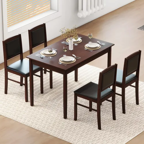 NAFORT Juego de mesa de comedor de 5 piezas para 4, juego de 4 sillas de mesa de cocina de madera maciza, juego de comedor moderno de mediados de
