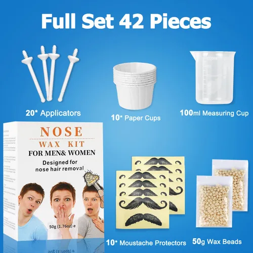 Miniatura 2 de Kit de cera nasal de CoFashion - 1.76 oz de cera para depilación, 20 aplicadores (hasta 20 usos), 10 vasos de papel para depilación de nariz y orejas