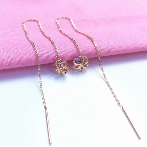 Miniatura 3 de SAGEKING 2024 New 585 Purple Gold Plated 14K Rose Gold Hollow Flower Earrings For Women Classic Light Luxury Ear Line Party Jewelry Gift Fashion