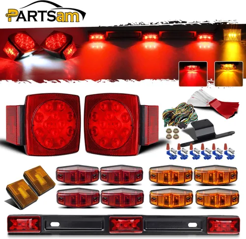 Miniatura 8 de Partsam Kit de luces sumergibles para remolque de 12 V, kit de LED cuadrado + barra de luz de identificación roja/ámbar de 14 pulgadas + luces