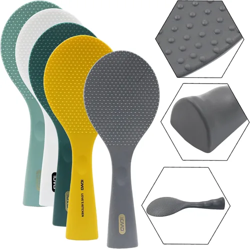 Miniatura 3 de Hitefu Cuchara de arroz antiadherente, cuchara de arroz de pie de silicona, espátula profesional para servidor de papas resistente al calor