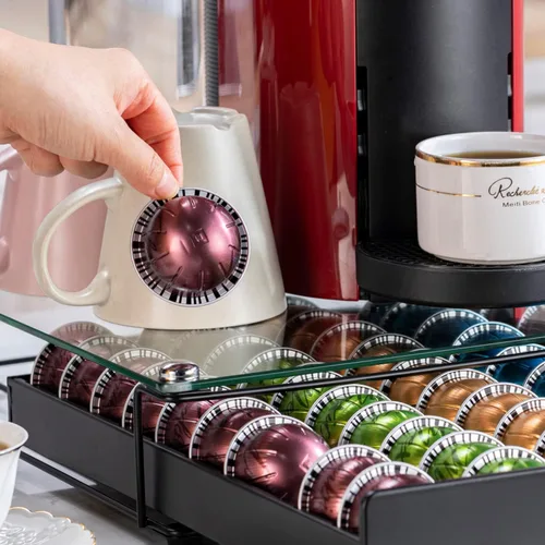 Miniatura 6 de Flagship Soporte para cápsulas Vertuo, organizador de cápsulas de café para almacenamiento de cápsulas Nespresso con tapa de vidrio