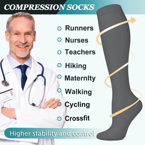 Miniatura 26 de ACTINPUT 8 pares de calcetines de compresión para mujeres y hombres, medias de compresión de apoyo para médicos, correr, atletismo