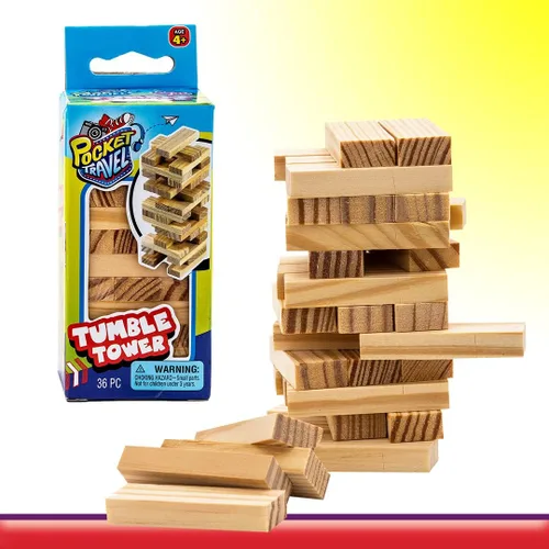 Miniatura 2 de JA-RU Mini juego de torre de viaje para niños y adultos (1 paquete de juguete) Juego de apilamiento de bloques de madera Juguetes de rompecabezas