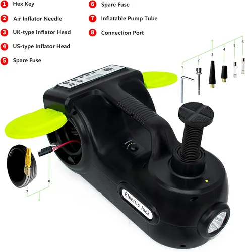 Miniatura 2 de E-HEELP Kit de Gato Eléctrico Hidráulico para Automóvil de 5 Toneladas 12V (Rango de Elevación: 6.1-20.86 pulgadas) con Llave de Impacto e Inflador