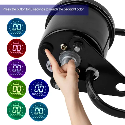 Miniatura 3 de Acouto Velocímetro de motocicleta 12V universal motocicleta LCD instrumento digital velocímetro odómetro tacómetro medidor medidor negro chapado