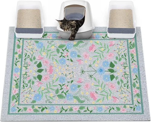 Miniatura 20 de Glittme Alfombrilla de Arena para Gatos con Base Antideslizante, Alfombrilla de Caja de Arena Impermeable que Atrapa la Arena, Fácil de Limpiar