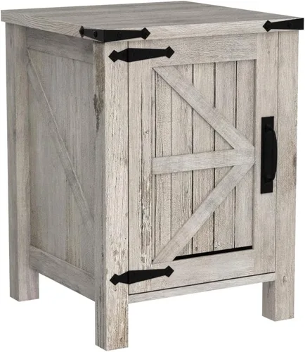 Miniatura 4 de OKD Mesita de noche con estación de carga, mesa auxiliar de granja de 18 pulgadas con puerta de granero y estante de almacenamiento ajustable, mesa