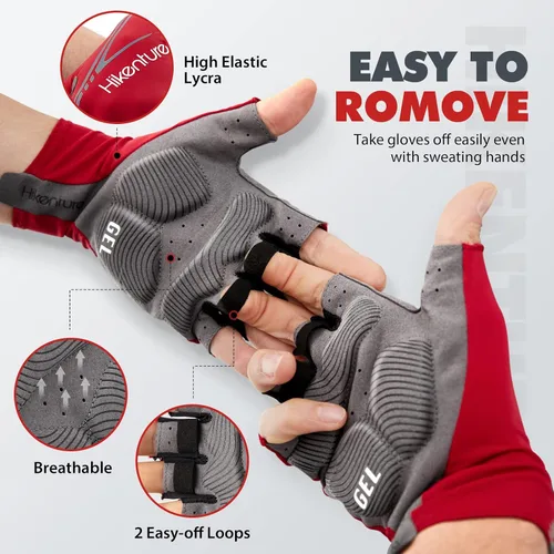 Miniatura 5 de Hikenture Guantes de ciclismo para hombre, guantes de bicicleta, guantes de ciclismo acolchados de 0.197in, guantes de bicicleta de medio dedo