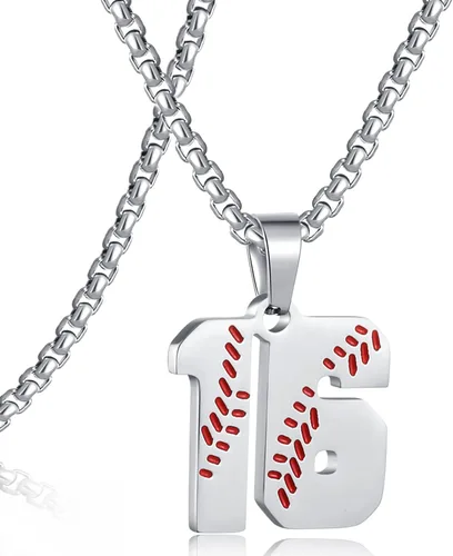Miniatura 30 de SKQIR Colgante de número de jersey de béisbol para hombres y niños - Cadena de acero inoxidable para atletas - Negro