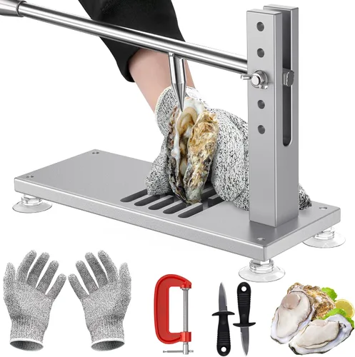 ZeroPone Máquina Abridora de Ostras y Almejas Ajustable Máquina Peladora de Ostras Juego de Herramientas Peladoras Incluyendo Cuchillos, Guante y