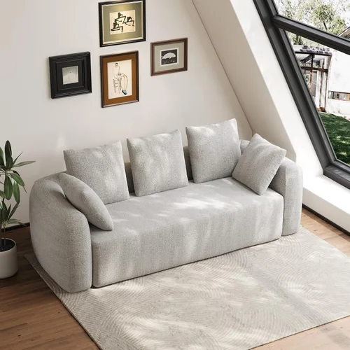 Miniatura 13 de Sofá curvado de 90.8 pulgadas para sala de estar, moderno y cómodo sofá de felpilla de 3 plazas sin hueso, asiento extra profundo y ancho con 2 Beige