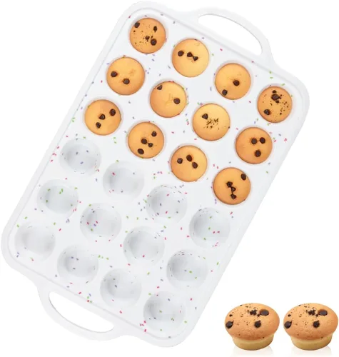 Miniatura 24 de CAKETIME Molde para mini muffins, molde para mini cupcakes con marco reforzado de metal, moldes para muffins de silicona antiadherentes con asa