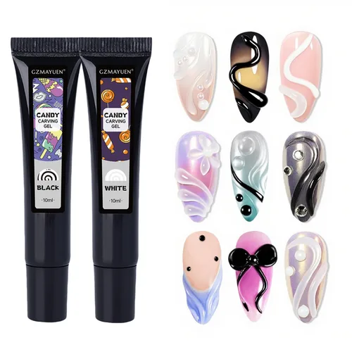 Miniatura 7 de 3D Gel Nail Art 0.35 oz No Wipe Clear Black White Nail Sculpting Gel, Gel Liner 3D Nail Gel Sculpting Gel en relieve Gel de caramelo Gel Moldeo de 3