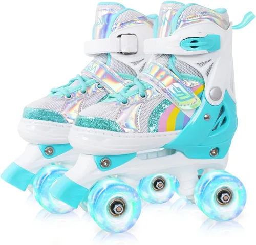 Patines de ruedas Nattork para niños y niñas, patines cuádruples ajustables en 4 tallas para niños con ruedas iluminadas, genial regalo de verde