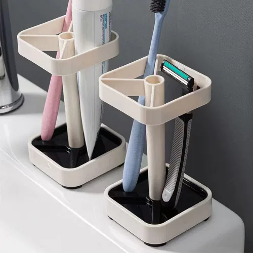 Miniatura 6 de El soporte para cepillos de dientes con taza/cubierta contiene 3 ranuras, compatible con cepillos de dientes convencionales, puede almacenar pasta