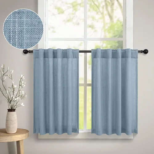 Miniatura 13 de DANCURTON Cortinas de cocina y cafetería de 24 pulgadas de largo, 2 paneles con pestaña trasera y bolsillo, cortinas cortas de lino con filtrado