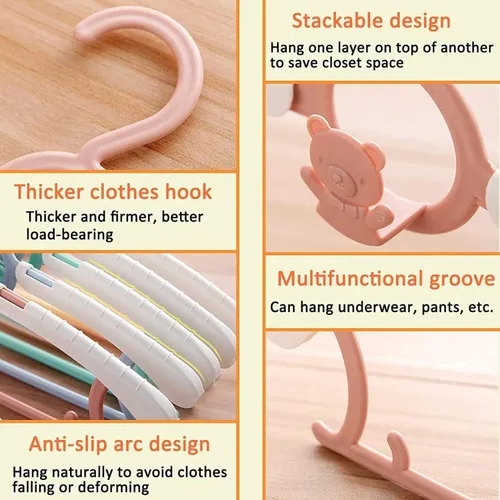 Miniatura 4 de Perchas HGYZE para bebé para armario, colgador antideslizante de 11"-14" ajustable para ropa de bebé para guardería, colgador de plástico para niños