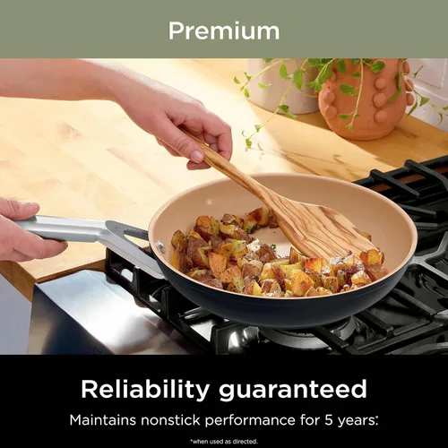 Miniatura 7 de Juego de ollas y sartenes Ninja antiadherentes Juego de utensilios de cocina de cerámica premium de vida extendida 9 piezas antiadherentes Gris