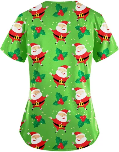 Miniatura 2 de Christmas Scrubs for Women Plus Size V Ncek Short Sleeve Cute Printed Hoilday Workwear Nursing Uniform with Pocket